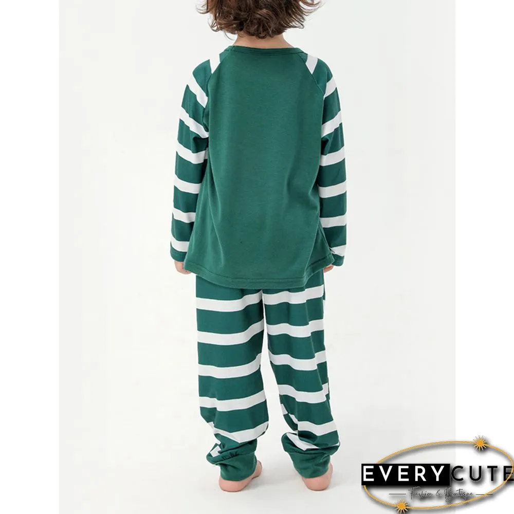 Green Striped Graphic Print Cotton Blend Lounge Set