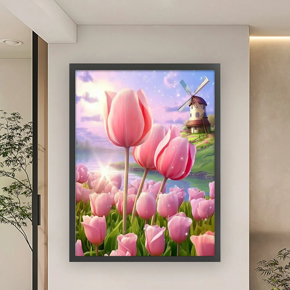 9CT Full Stamped Cross Stitch Bead Embroidery- Tulip(Canvas|44*62CM)