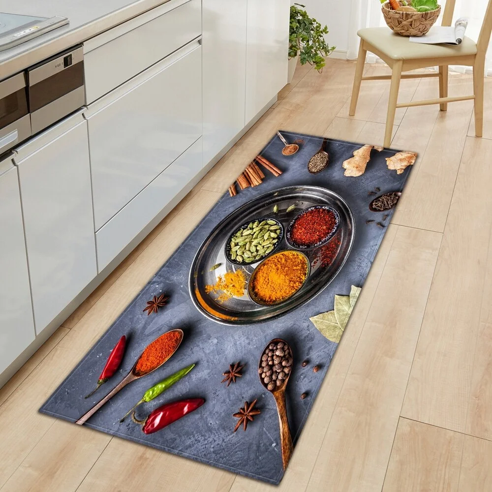 Seasoning Pattern Kitchen Floor Mat Home Entrance Doormat Bedroom Living Room Decoration Long Carpet Hallway Bath Anti-Slip Rugs