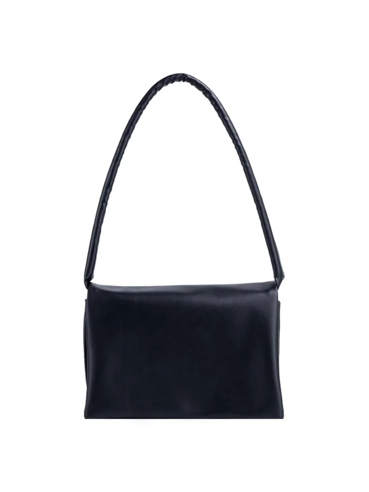 Retro Women Multi Layer Soft PU Shoulder Underarm Bag Tote Handbag (Black)