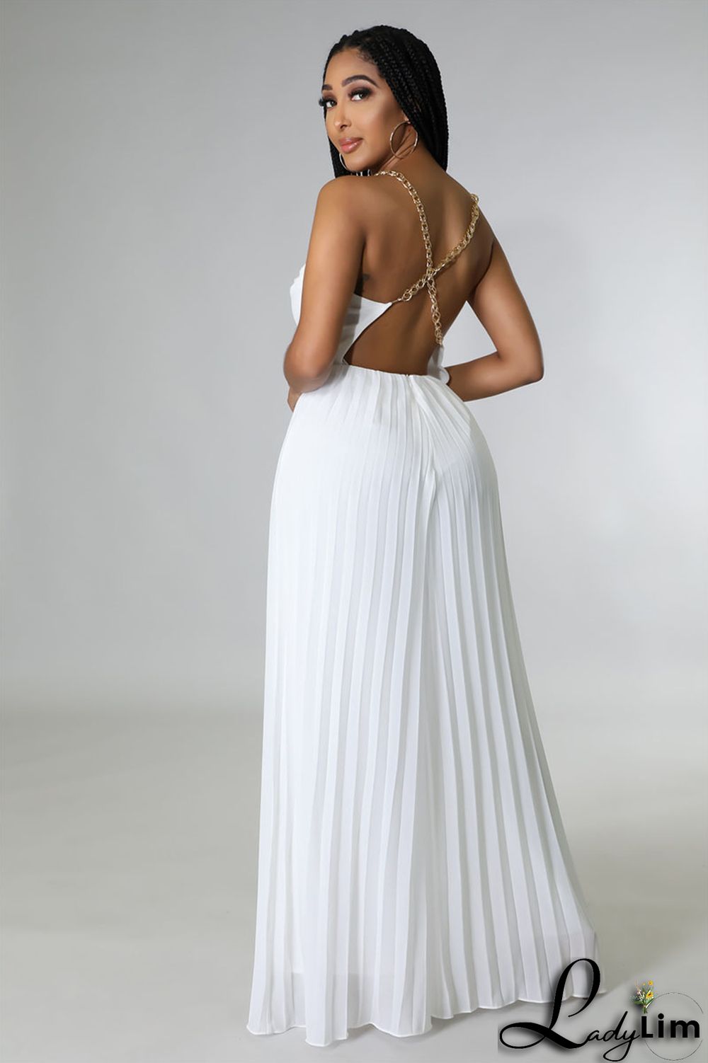 White Elegant Solid Patchwork Backless Fold Straight Jumpsuits
