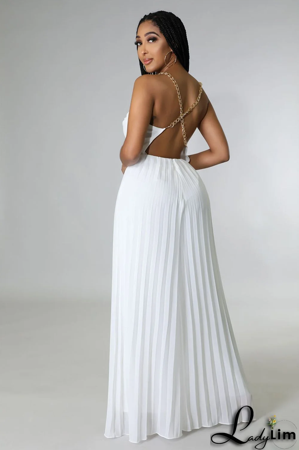 White Elegant Solid Patchwork Backless Fold Straight Jumpsuits