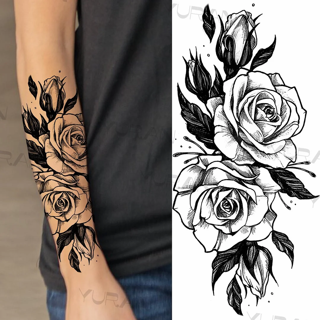 Sdrawing Rose Flower Temporary Tattoos For Women Realistic Snake Butterfly Flora Fake Tattoo Sticker Arm Body Waterproof Tatoos