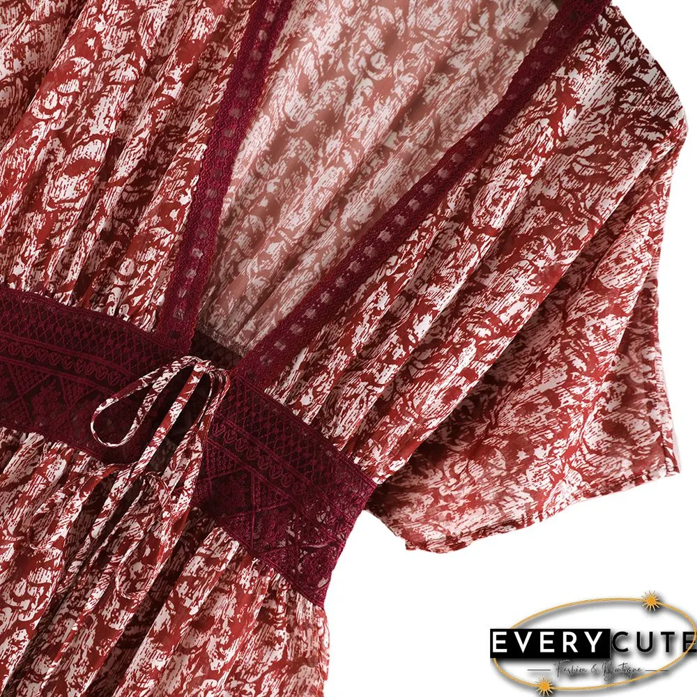 Rust Red Chiffon & Lack Long Kimono Beach Cover