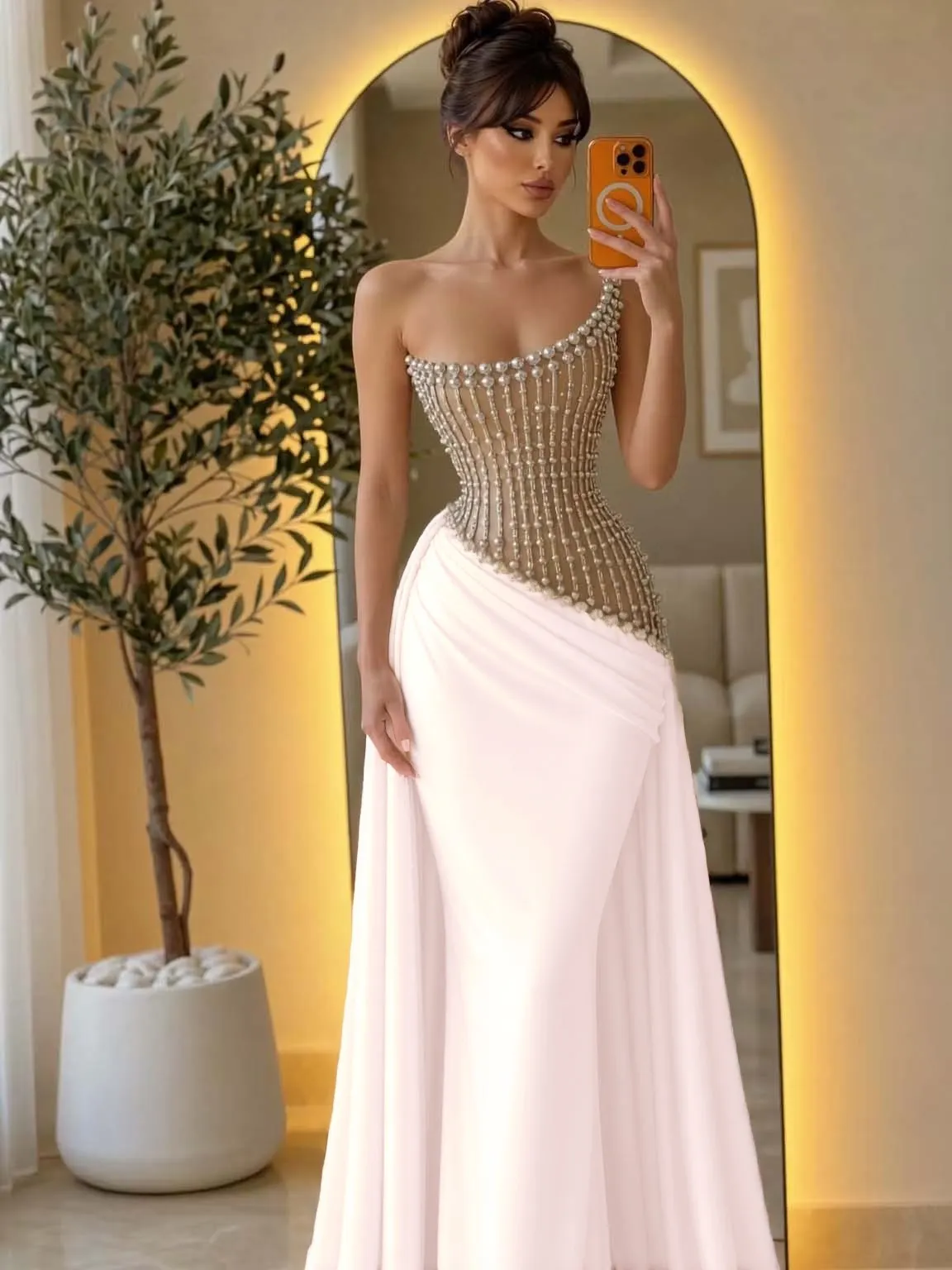One Shoulder Sleeveless High-Waisted Long Pleated Mermaid Prom Dress With Beading And Draped Sash | WT0171 Wellcucu