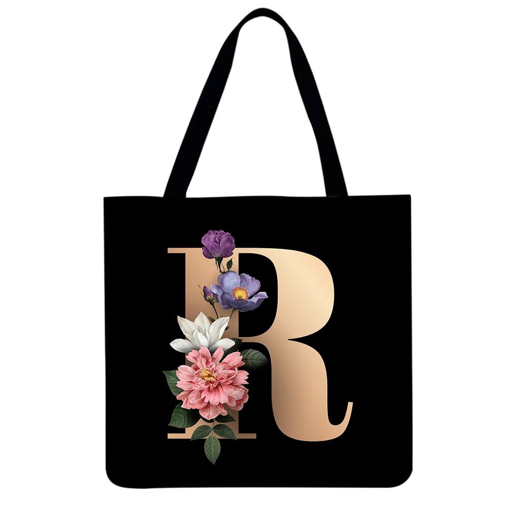 Linen Eco-friendly Tote Bag - 26 Initials Flower letclo Letclo