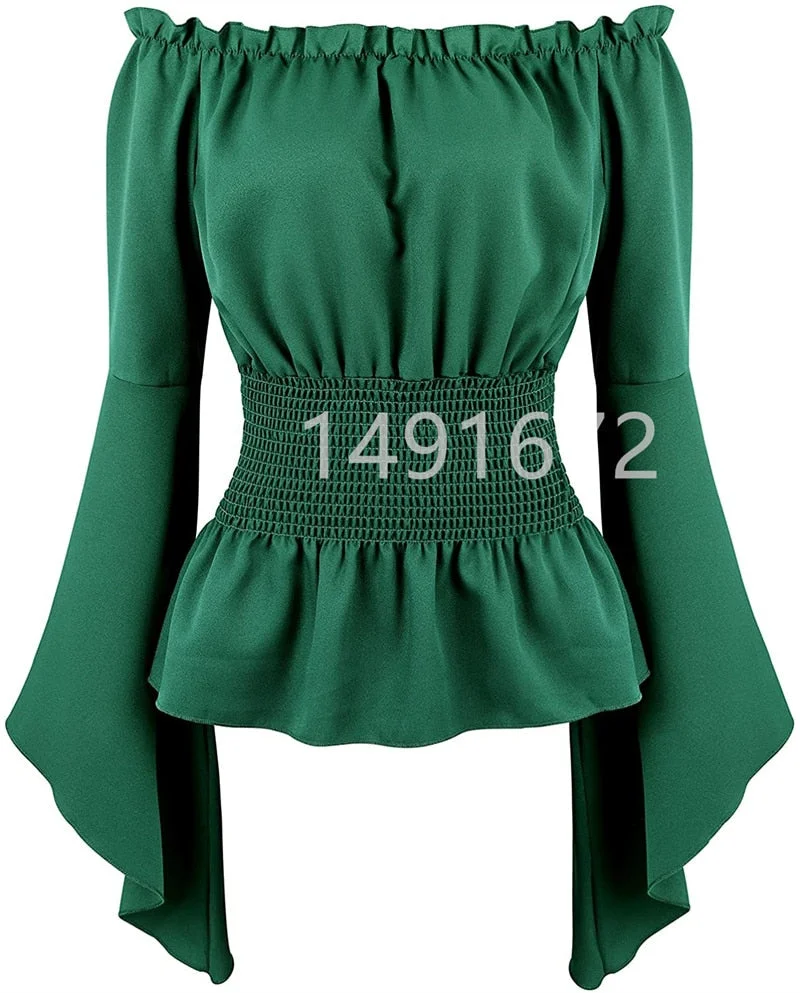 Blouse Women Long Sleeve Renaissance Medieval Chemise Victorian Pirate Gothic Retro Peasant Wench Off Shoulder Shirt Top Costume