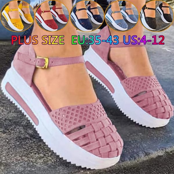 Women Wedge shoes Summer Female Shoes plus size Cut out buckle sandals 6 colors - BlackFridayBuys