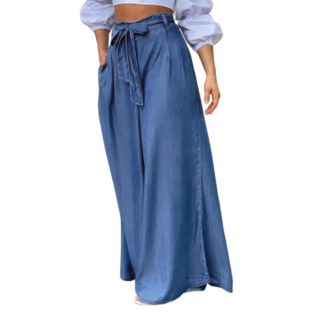 Ponlun Women Skirt Pants Wide Leg Oversized Long Tight Waist Wide Leg Pants Skirt Loose Solid Color Long Trousers