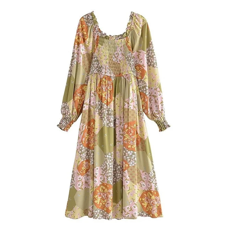 Luditu Midi Dress, Sundress, Maryam in Orange, Green and Pink