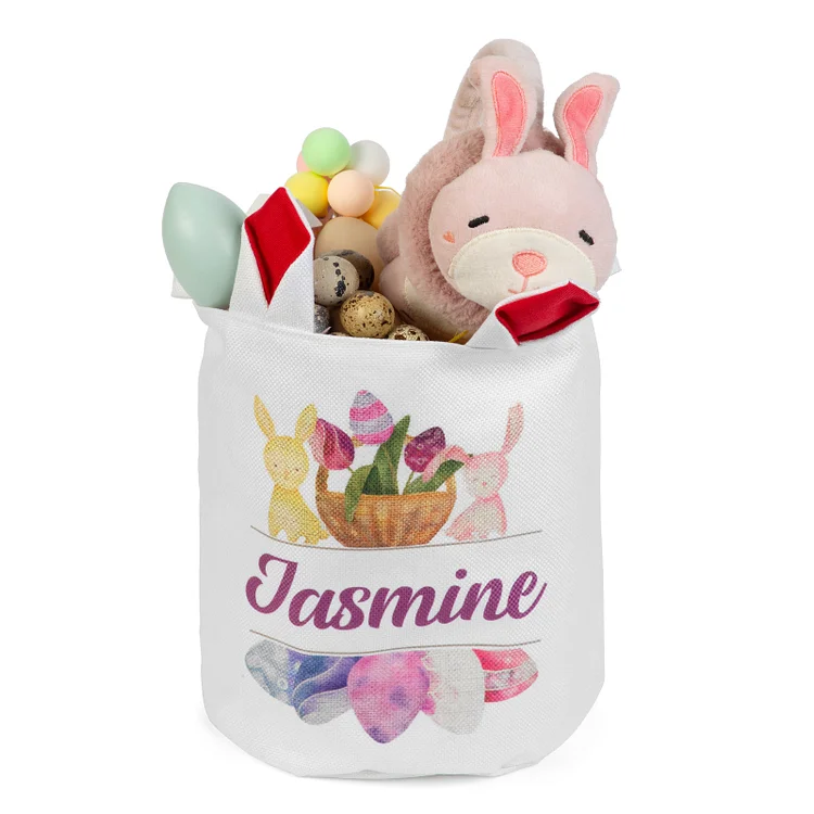 Panier de Pâques Prénom personnalisé lapins aquarelles avec oreilles de lapin Jessemade FR