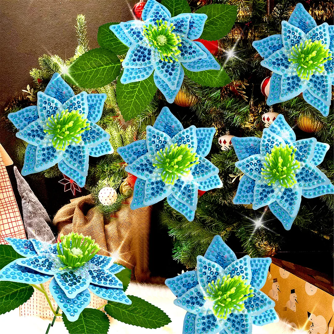 8Pcs 3D Blue Artificial Flowers DIY Desktop Diamond Art Kit for Adult Home Decor