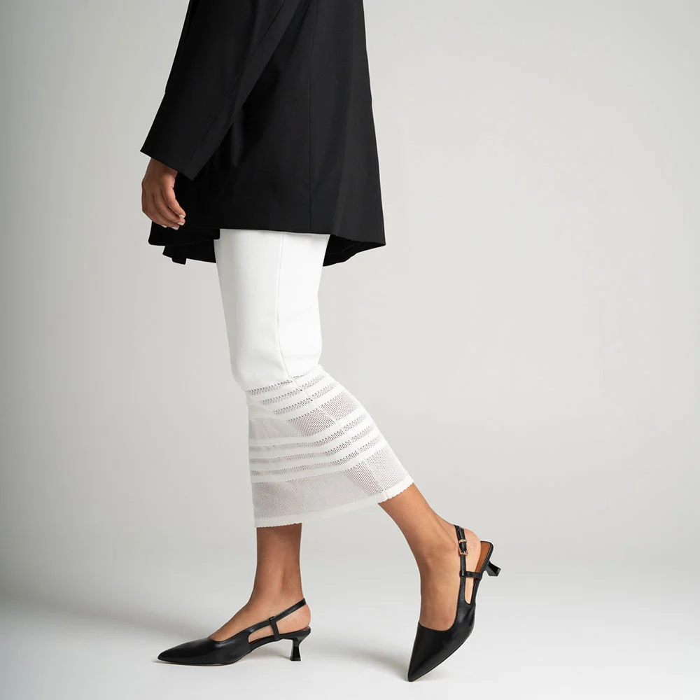 Black Vegan Leather Kitten Heel Pointed Toe Slingback Shoes