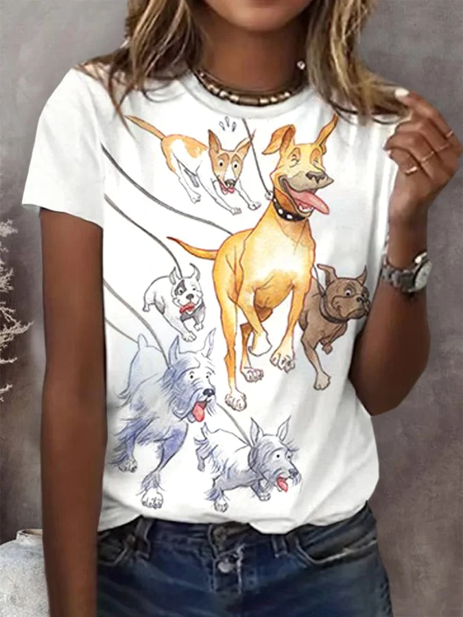 Women's Dog Walking Print T-shirt