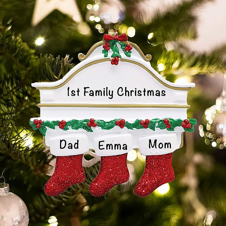 Personalized Red Stockings Ornament Custom 3 Names Gifts for Family