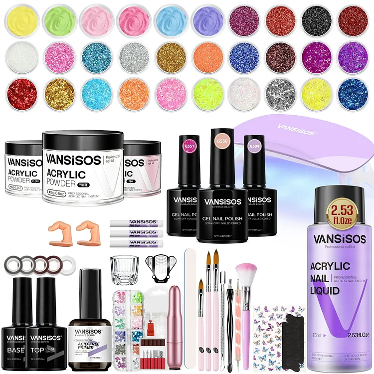 VANSISOS Acrylic Nail Kit with Everything: Beginners Professional Nail Kit Set for Starter Acrylic Nail Set with Drill Powder Nail Art Christmas Gift for Women