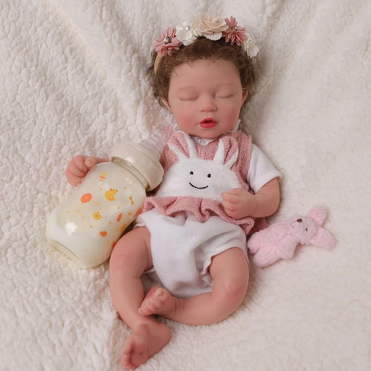 Babeside Kay 12" Full Silicone Reborn Baby Girl Sleeping Lovely Rabbit Lifelike Flowers