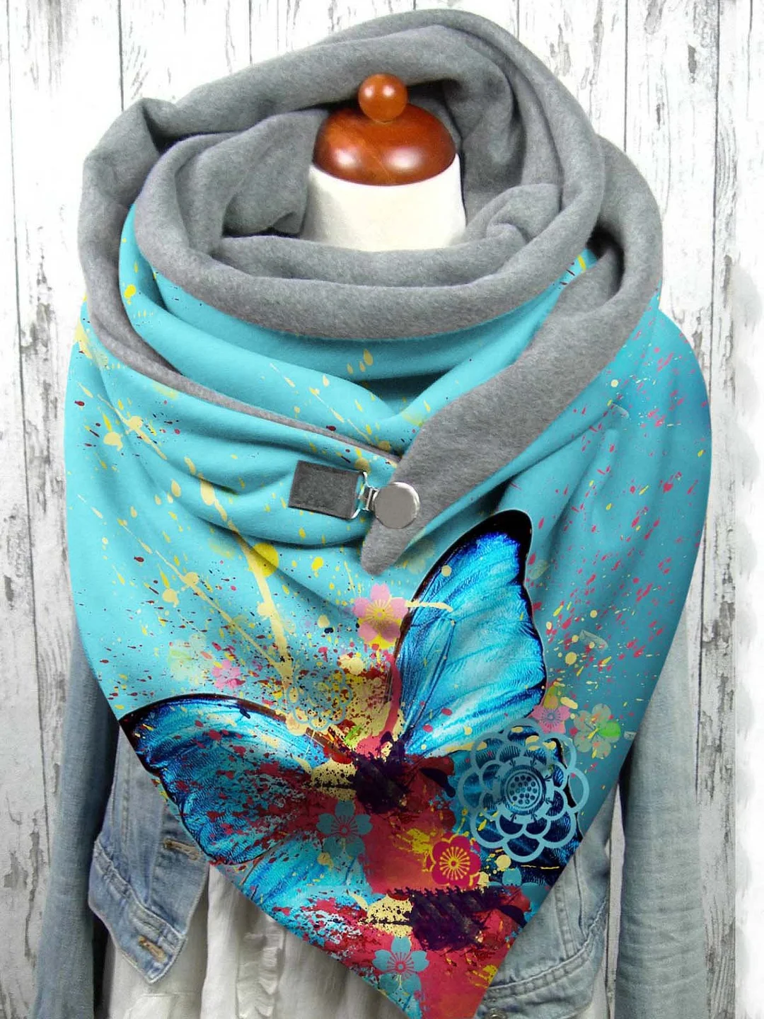 Butterfly Print Triangle Scarf Autumn/Winter Warm/Windproof