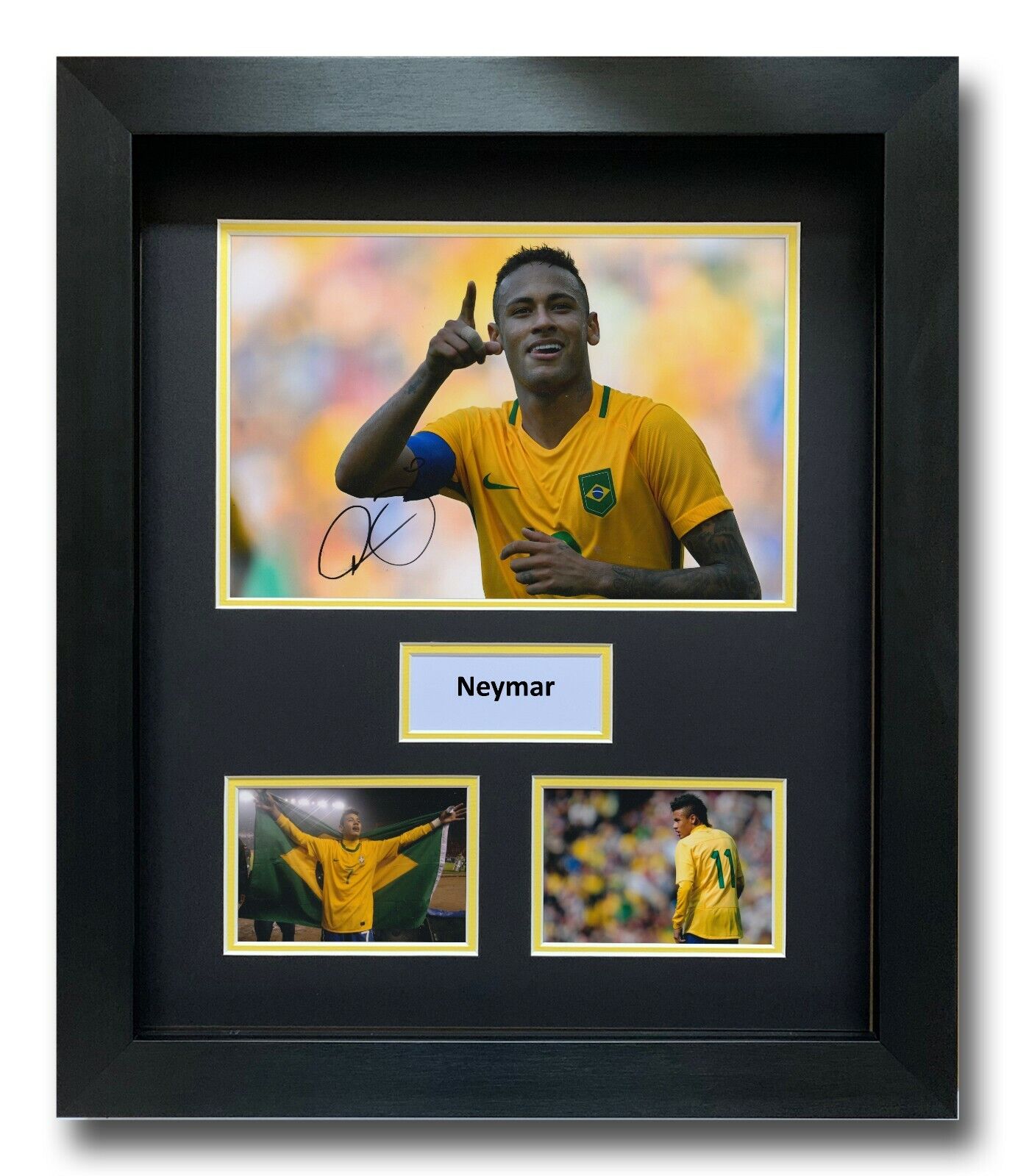 NEYMAR HAND SIGNED FRAMED Photo Poster painting DISPLAY - BRAZIL FOOTBALL AUTOGRAPH.