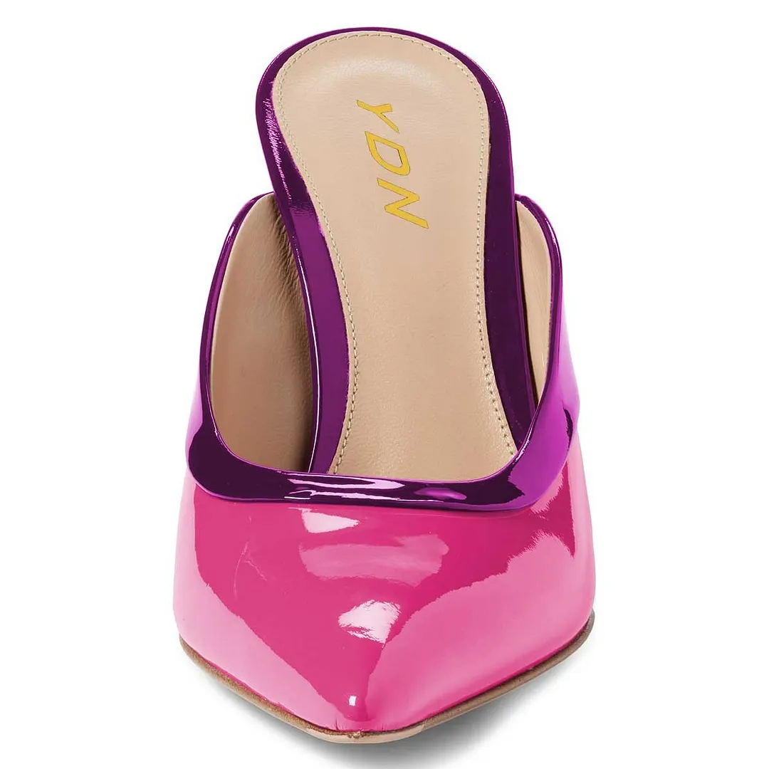 Fuchsia Patent Leather Slip-On High Heel Mules with Pointed Toe