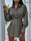 Stylish Solid Color Lapel Long Sleeves Mini Dress