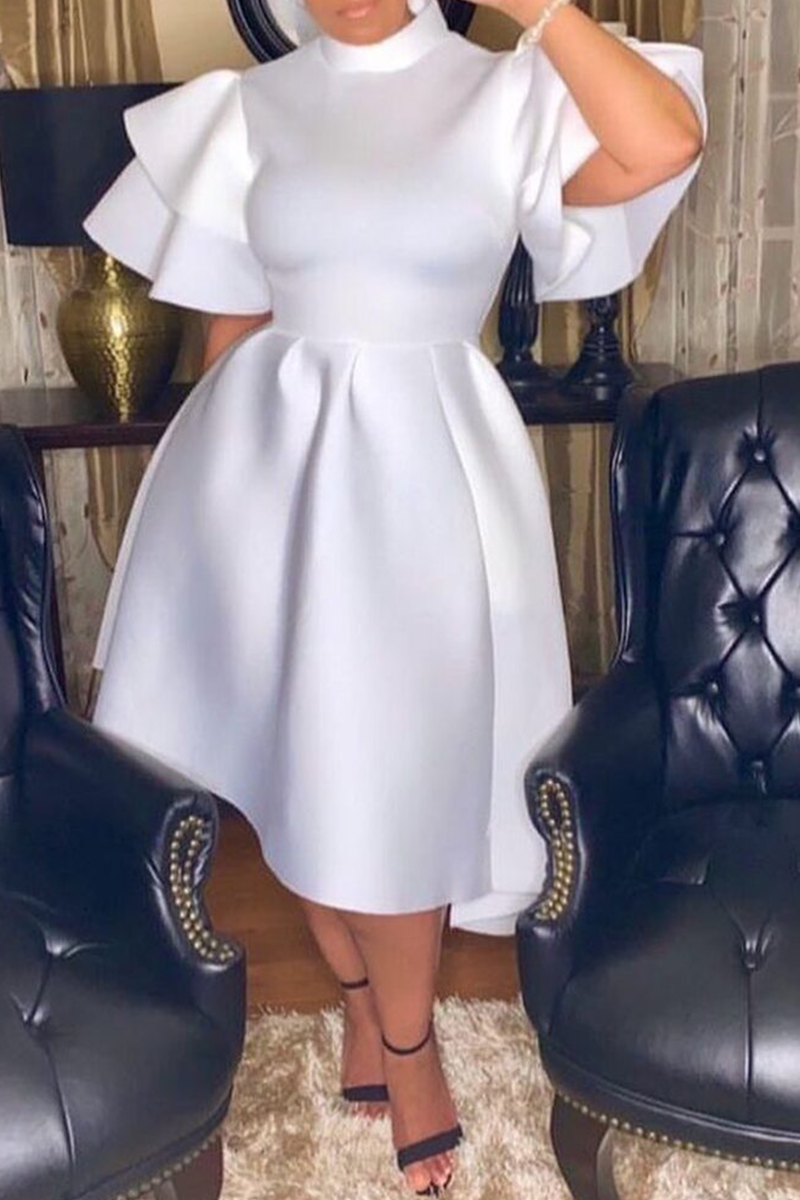 Sexy Casual Solid Flounce Half A Turtleneck Cake Skirt Dresses