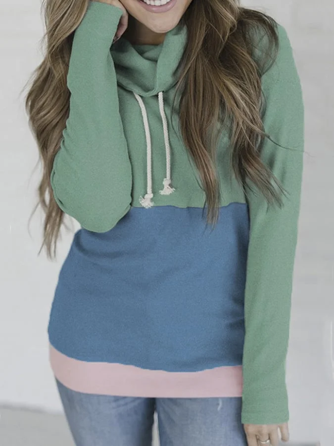 Casual Color Block Pullover Loose Hoodies
