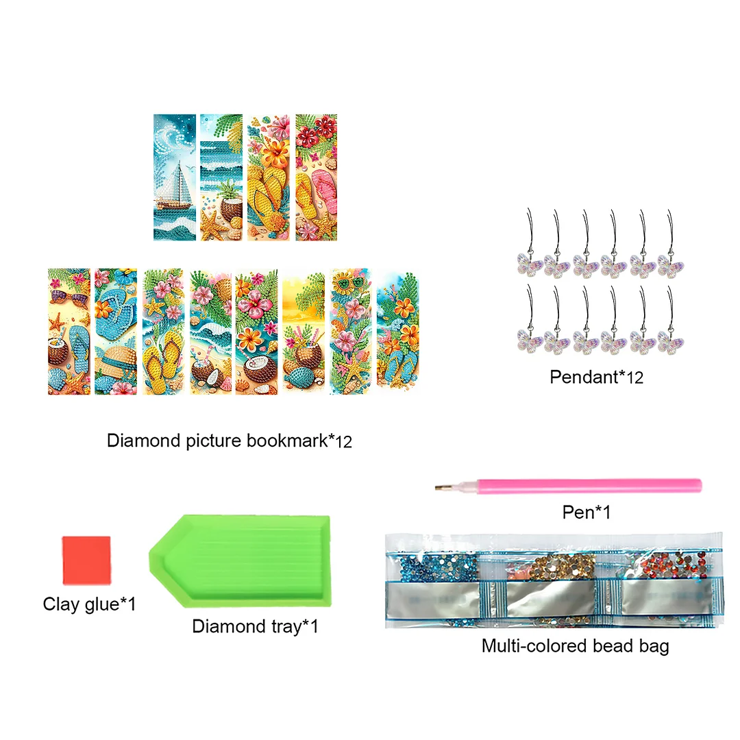 12Pcs Summer Beach DIY Diamond Art Painting Bookmark for Reading Enthusiasts