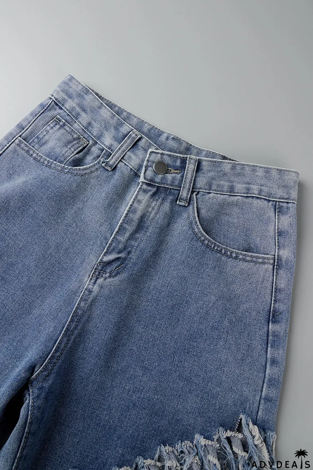 Blue Street Solid Tassel Ripped Make Old Patchwork High Waist Denim Jeans