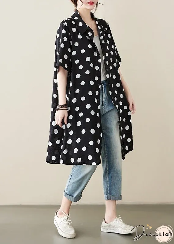 Loose Black Peter Pan Collar Dot Print Cotton Shirts Dress Summer