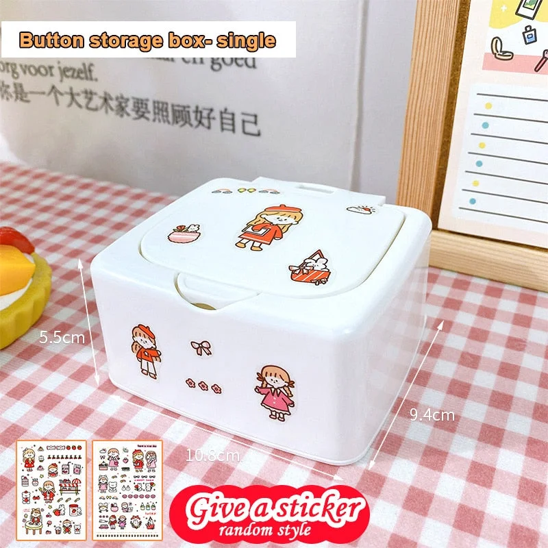 W&G Ins Button Desktop Cute Storage Box with Lid Sundries Mini Jewlery Storage Box Organizer Kawaii Box Container Storage Small