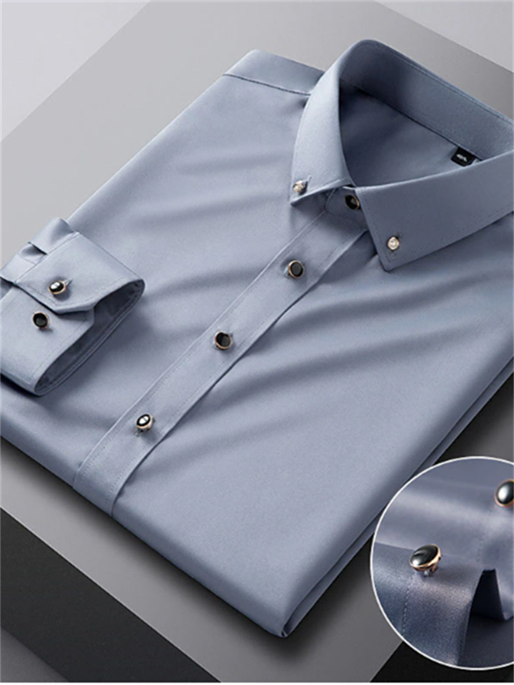 Men's Dress Shirt Button Down Shirt Silk Shirt Azure Lake blue Wine Long Sleeve Solid / Plain Color Turndown Spring & Fall Wedding Daily Wear Clothing Apparel Sexy-Cosfine