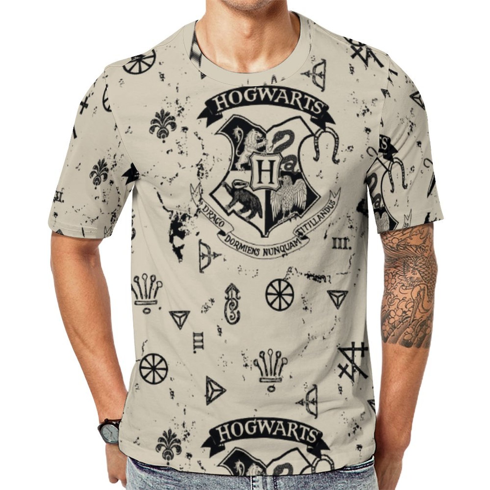 Hogwarts Beige Short Sleeve Print Unisex Tshirt Summer Casual Tees for Men and Women Coolcoshirts