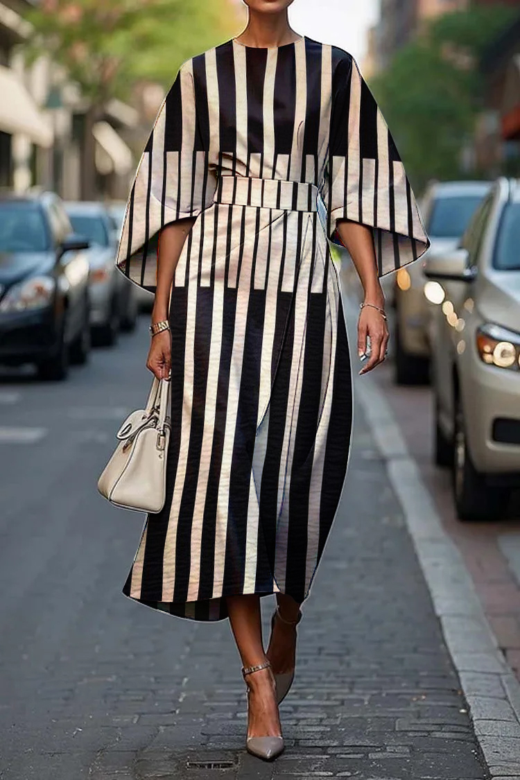 Women's Elegant Geometric Abstract Art Print Midi Dress