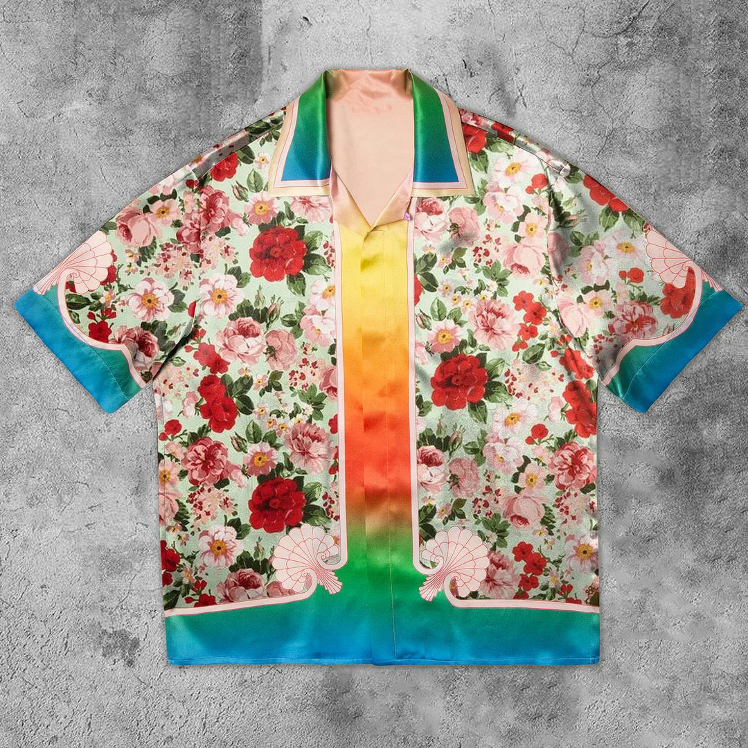 Vintage Art Flower Pattern Street Shirt