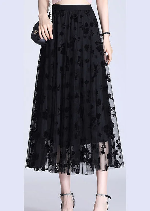 French Black Elastic Waist Print Pencil Fall Skirt