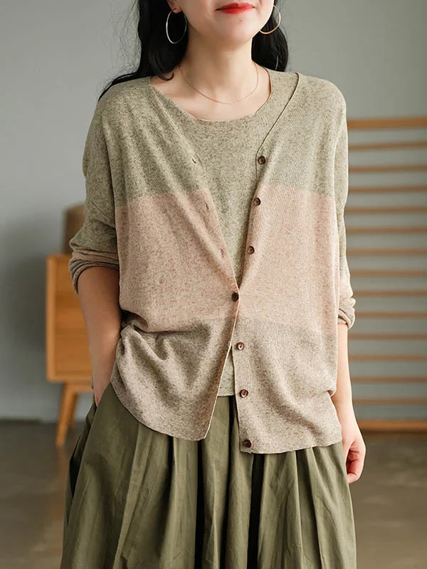 Original Contrast Color Long Sleeve Knitting Cardigans Outerwear