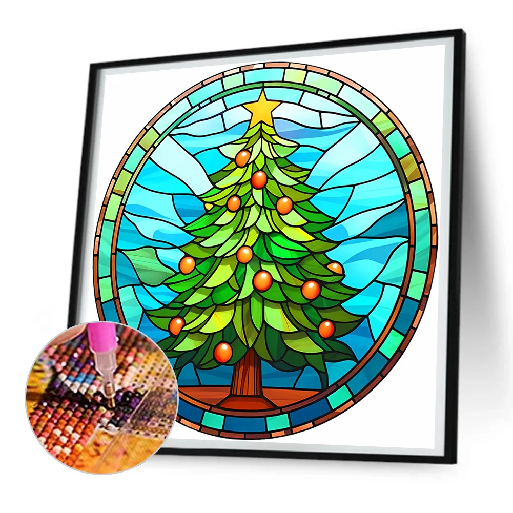 Diamond Painting - Full Round Drill - Stained Glass Xmas Tree(Canvas|30*30cm)