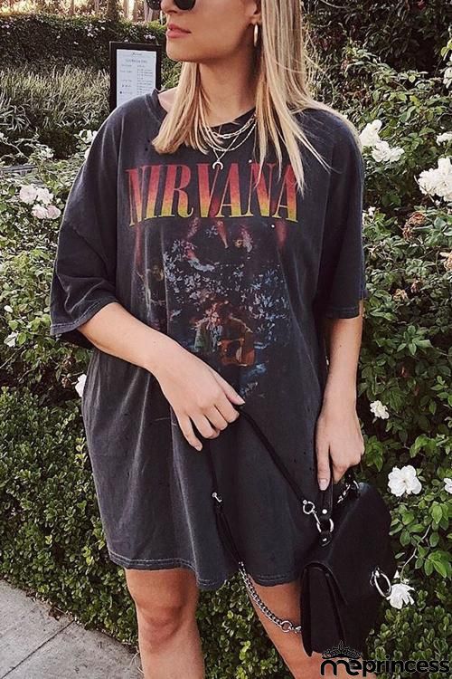 Letter Print Short Sleeve Loose T Shirt