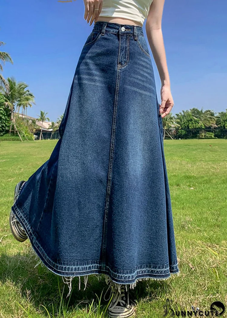 Modern Blue Pockets High Waist Patchwork Denim A Line Skirts Summer