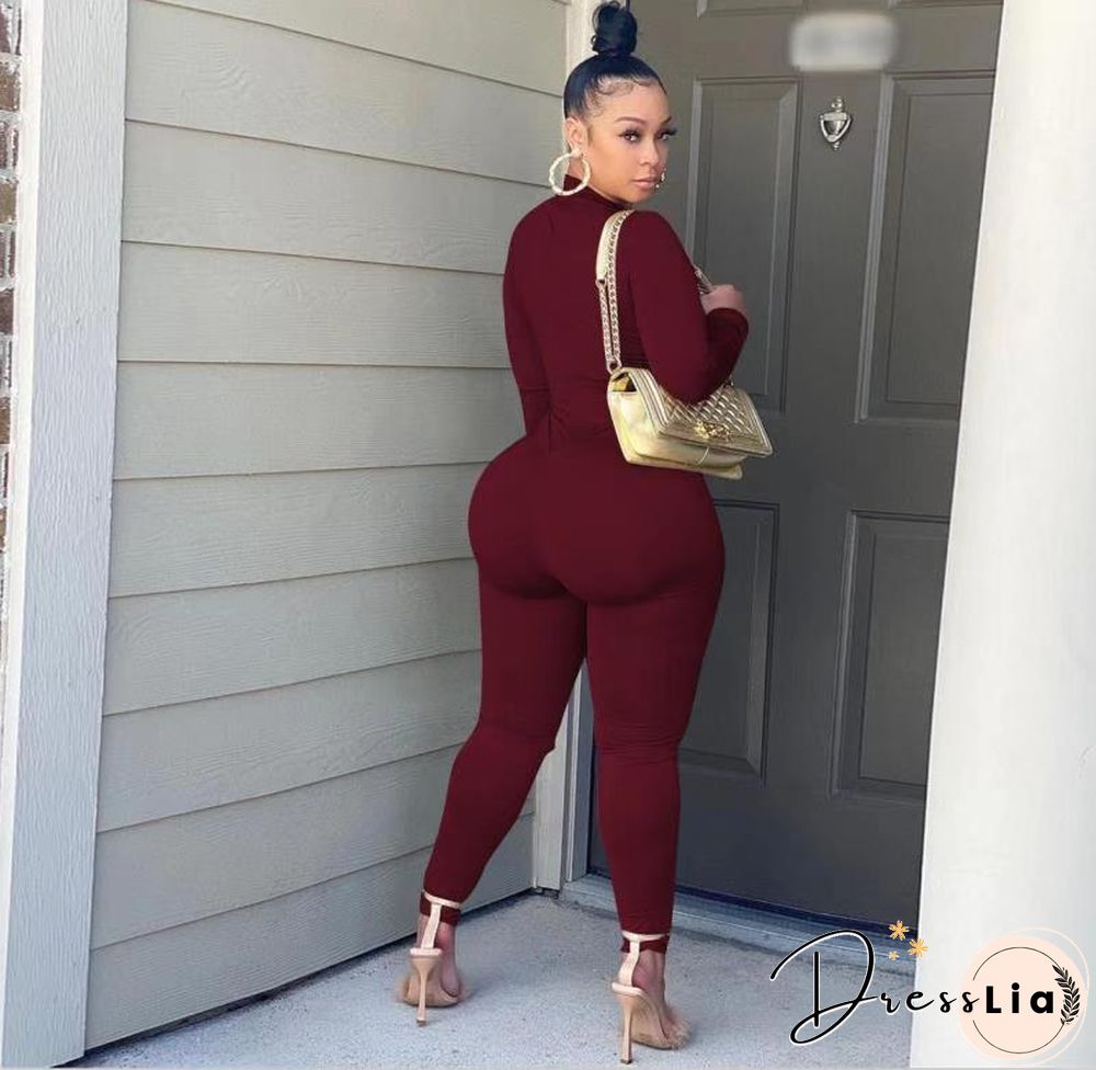 Hollow Out Cross Chain Lace Up Long Sleeve Jumpsuit