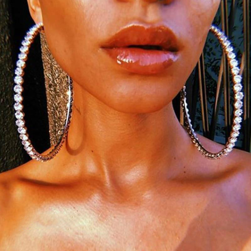 Women Hiphop Shiny Big Rhinestone Hoop Earrings | Oxredo Shop Ramadan Sale