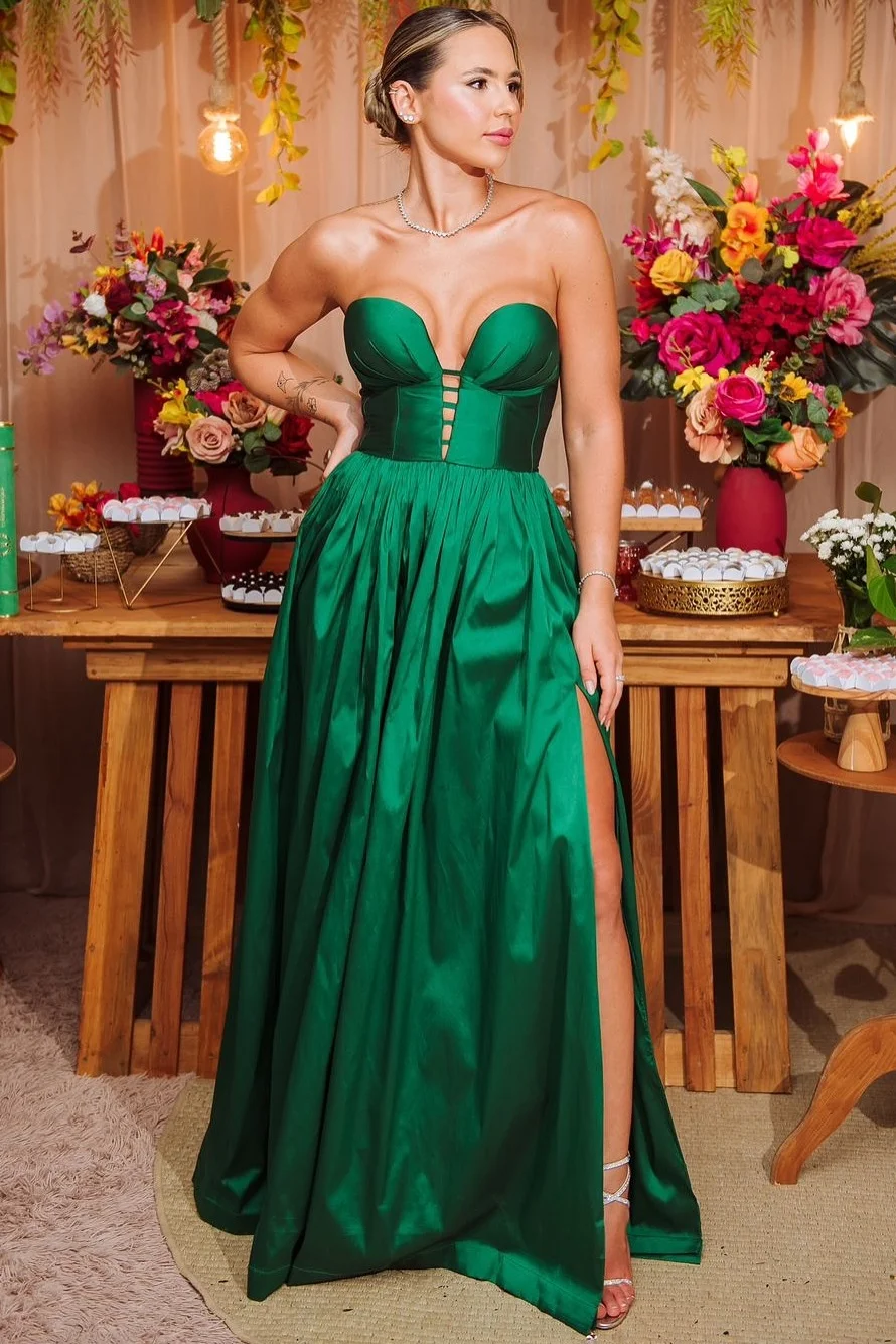 Daisda Dark Green Sleeveless Deep V-Neck Strapless Mermaid Prom Dress
