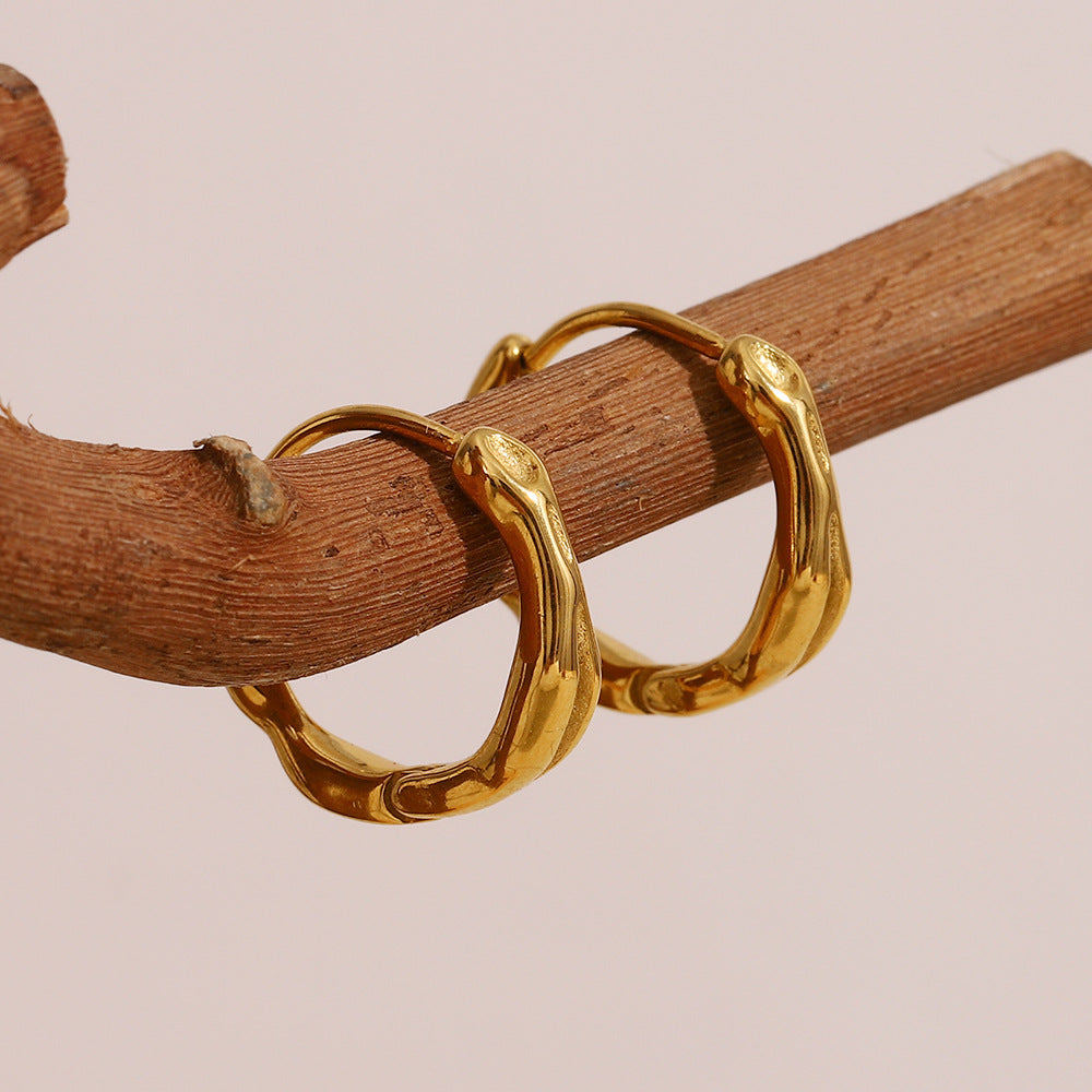 Fashionable Niche Simple Versatile Pattern Earrings Stainless Steel Plated With 18K Gold Irregular Round Ear Buckles