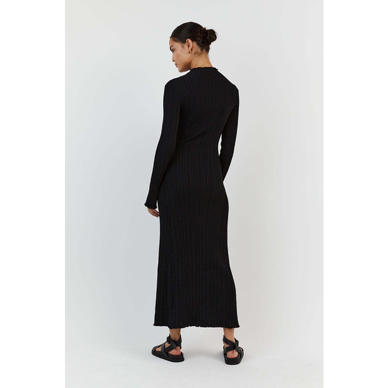 Ootddress Autumn Ruffled Knitwear Long Dress Female Long Sleeve Loose Ribbed High Waist Maxi Dress Streetwear Knit Solid Women Dress