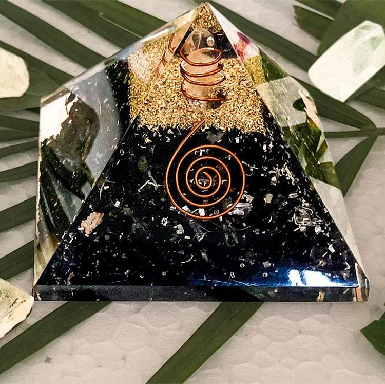 Olivenorma Black Tourmaline with Clear Crystal Mental Balance Orgone Pyramid