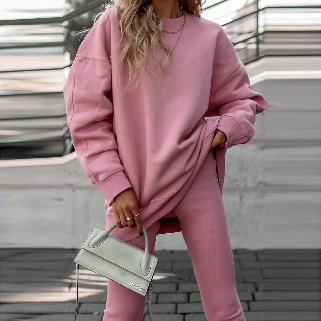 Brownm Brownm Women's Loose Round Collar Sports Fashion Long Sleeve Hoodie Winter Wear Women's A Set