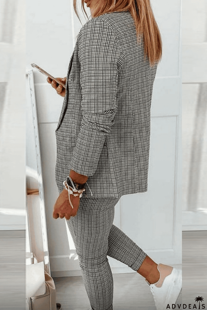 Casual Street Plaid Patchwork Turndown Collar Long Sleeve Two Pieces