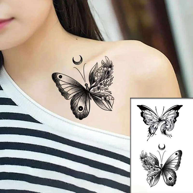 Waterproof Temporary Tattoo Sticker Black Wolf Arrow Rose Butterfly Flash Tattoos Totem Line Body Art Hand Fake Tatoos Women Men