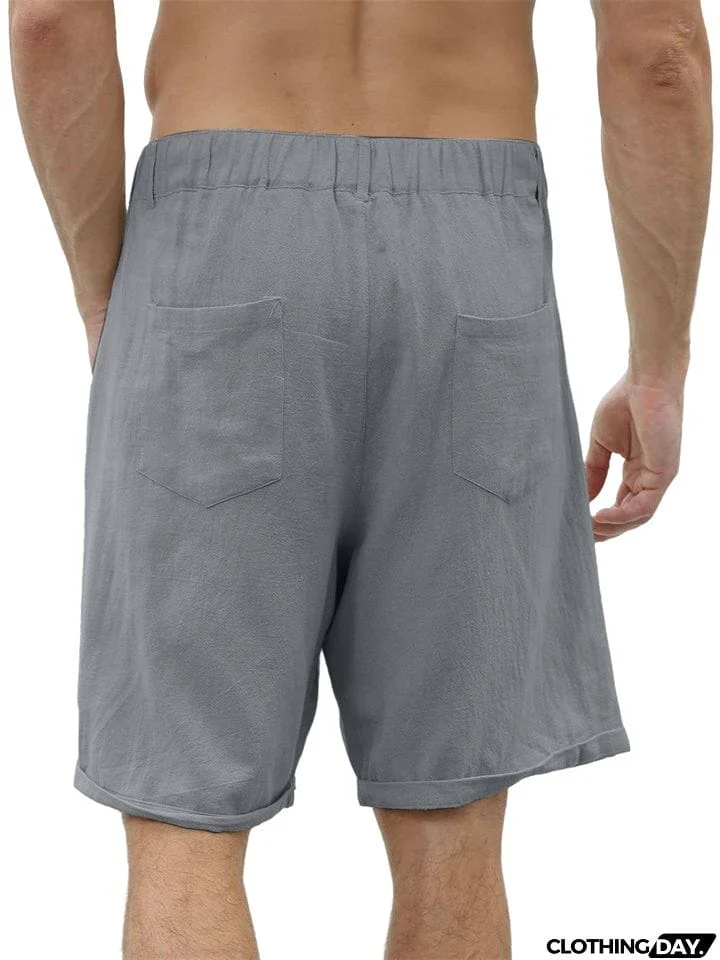 Classical Slim Fit Button Plain Shorts for Male